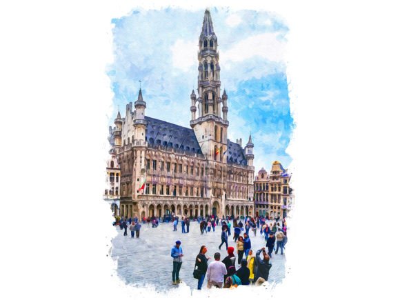 Brussels Belgium Unique Watercolor Illustrations for Branding and Design Projects