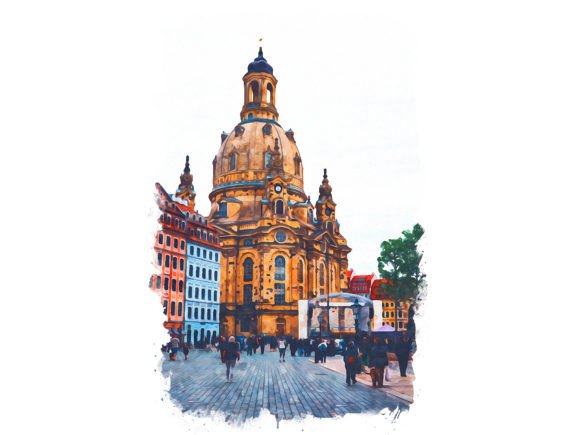 Dresden Germany Unique Watercolor Illustrations for Digital Sellers