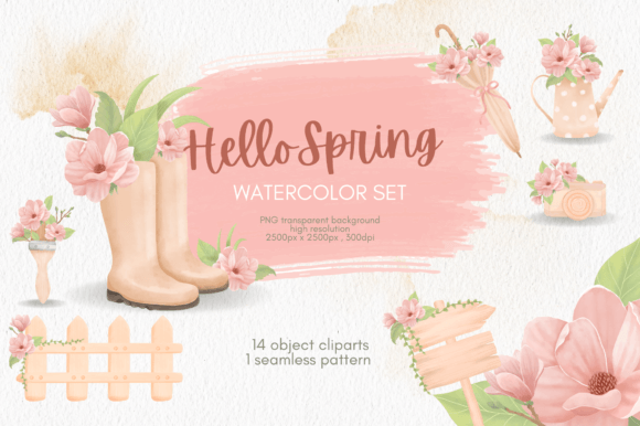 Hello Spring Watercolor Set for Illustrations & Digital Product Sellers