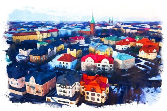 Helsinki Finland Exquisite Watercolor Illustrations for Bloggers & Publishers