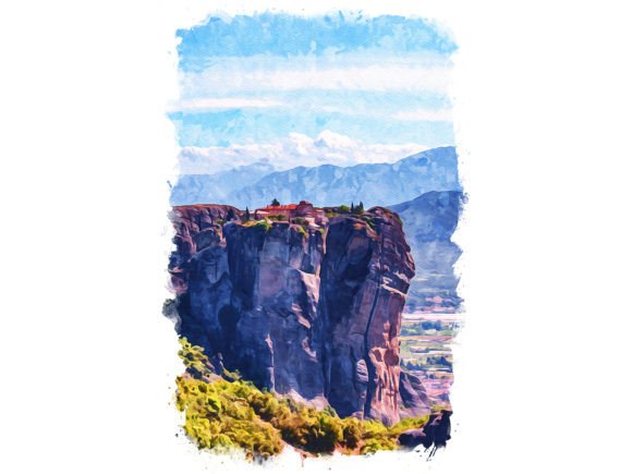 Meteora Greece Unique Watercolor Illustrations for Digital Sellers