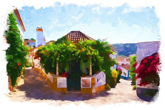 Óbidos Portugal Exquisite Watercolor: A Visual Storytelling Asset for Brand Designers