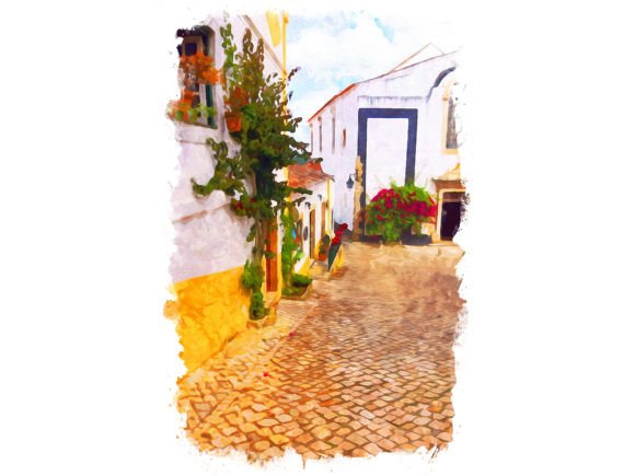 Obidos Portugal Unique Watercolor Illustrations for Branding and Digital Design
