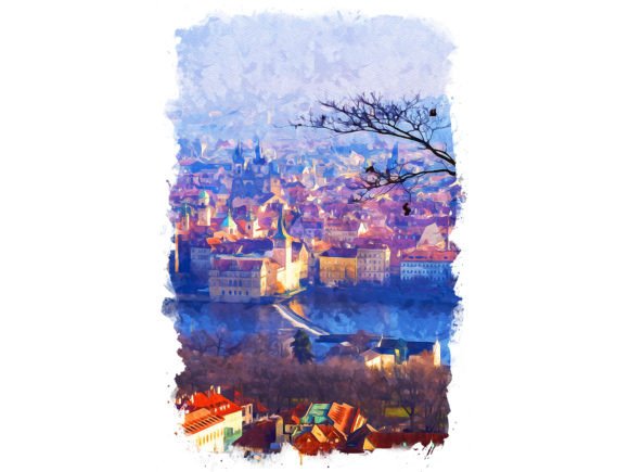 Prague Czech Republic Unique Watercolor Illustrations for Content Publishers