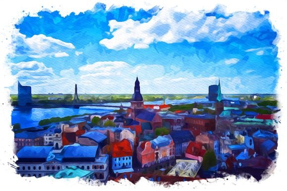 Riga Latvia Exquisite Watercolor Illustrations for Crafters