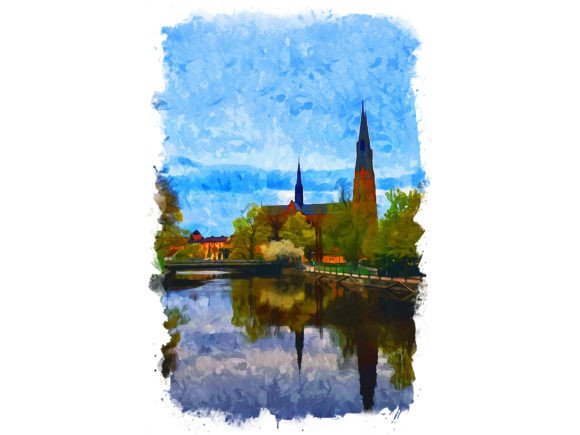 Uppsala Sweden Unique Watercolor Illustrations for Crafters