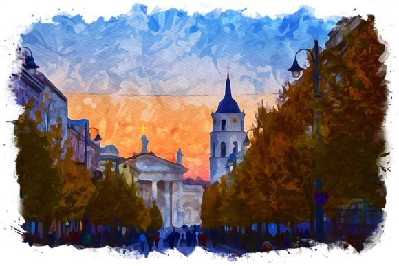 Vilnius Lithuania Exquisite Watercolor Illustrations