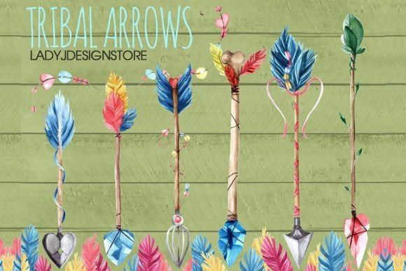 Watercolor Tribal Arrows Illustrations for Local Branding and Packaging Design
