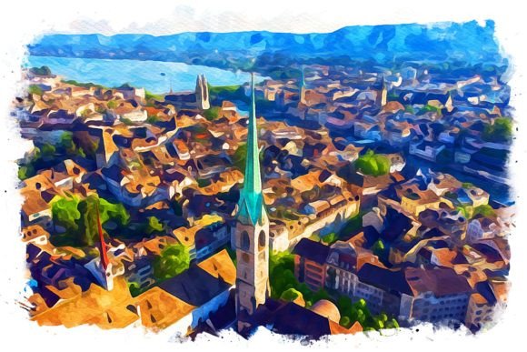 Zürich Switzerland Exquisite Watercolor Illustrations for Content Publishers