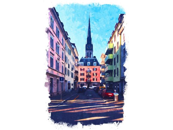 Zurich Switzerland Unique Watercolor Illustrations for Blog & Editorial Design